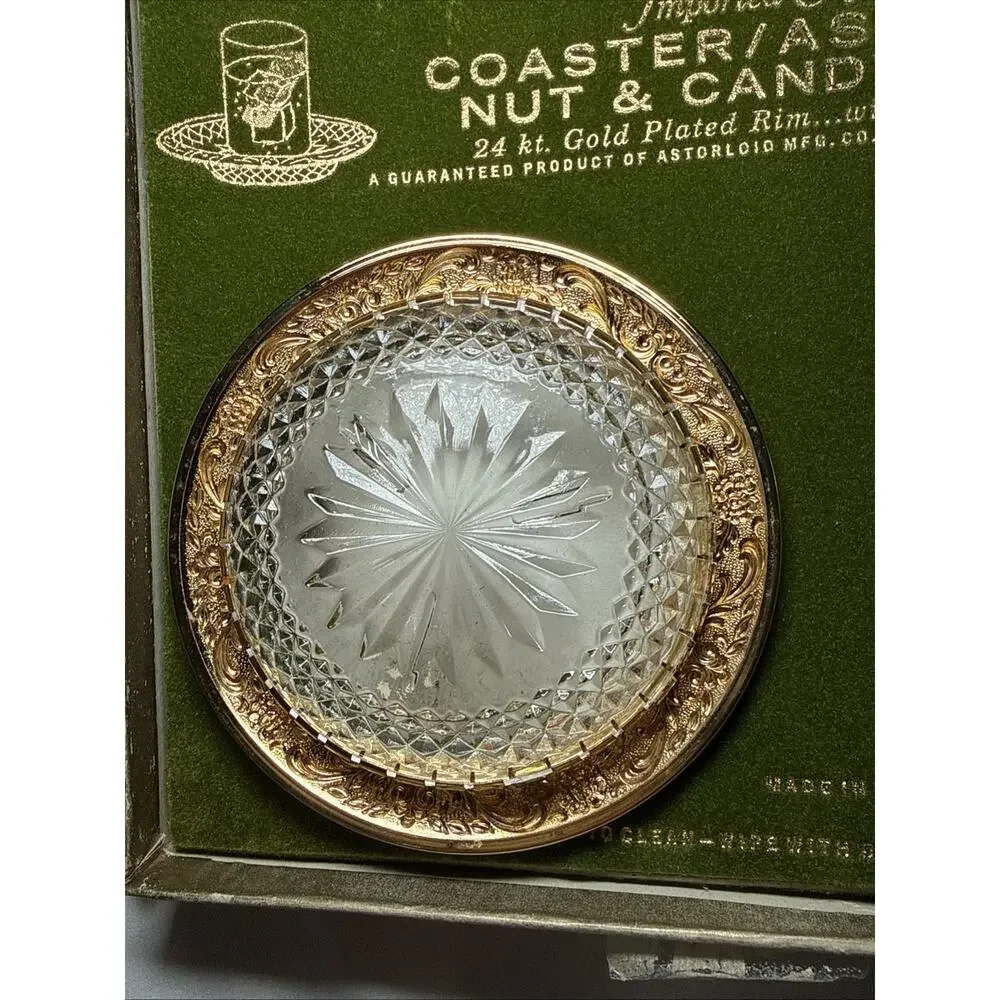 VTG Astorloid 24K Gold Plated Crystal Coasters Ashtrays Nut Dishes 4.5